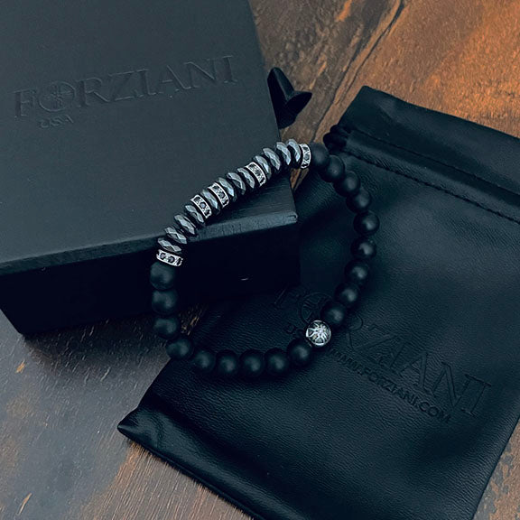 Apollo Black Agate and Pyrite Beads Bracelet, 6mm