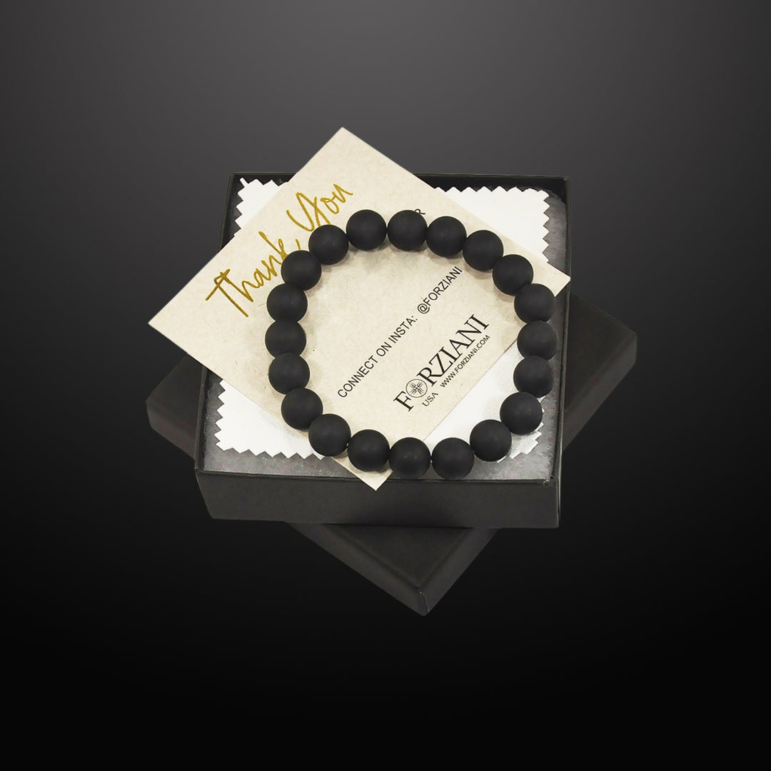 Black Agate Beaded Bracelet for Men, 10mm