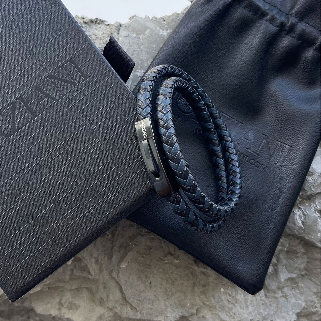 Chevron Braided Italian Leather Wrap Bracelet