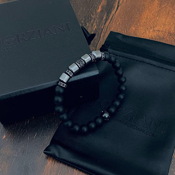 Enigma Black Agate and Pyrite Beaded Bracelet, 6mm