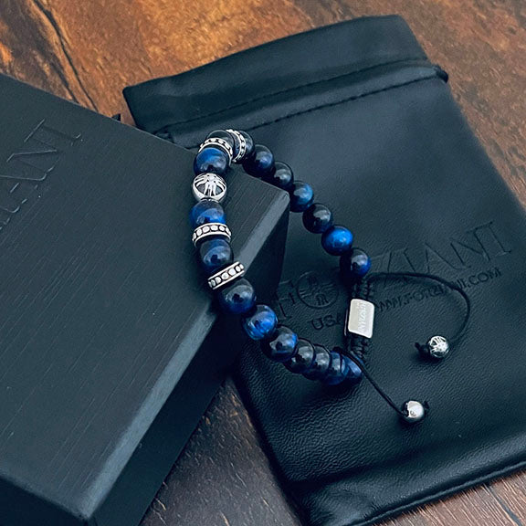 Equinox Men’s Beaded Bracelet Blue Tiger's Eye, 8mm