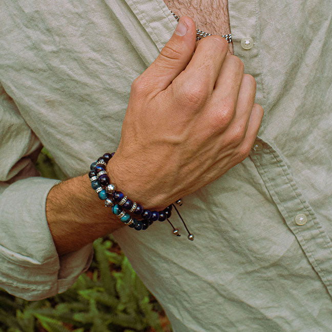 Equinox Men’s Beaded Bracelet Blue Tiger's Eye, 8mm