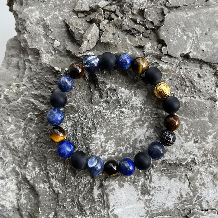 Everest Multicolor Gemstones and Pavé CZ Diamonds Beaded Bracelet for Men, 10mm