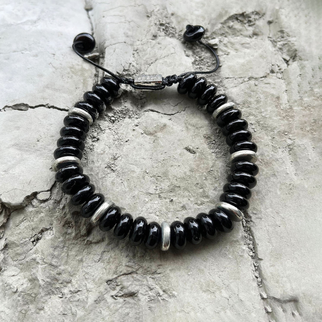 Explorer Black Onyx Disk Beads Bracelet, 10mm