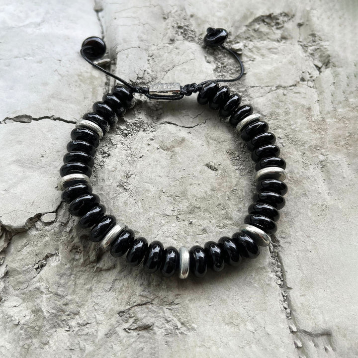 Explorer Black Onyx Disk Beads Bracelet, 10mm