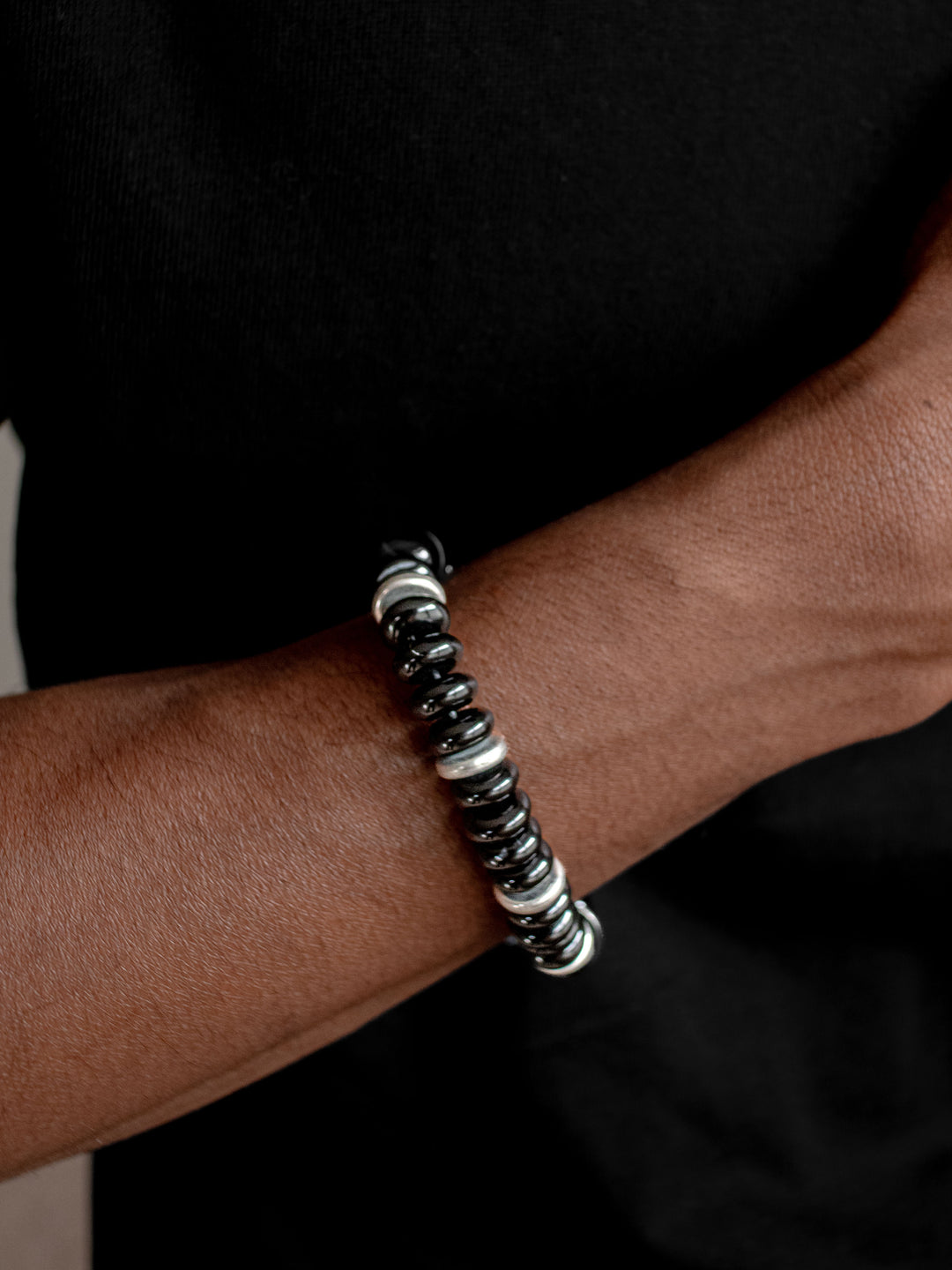 Explorer Black Onyx Disk Beads Bracelet, 10mm