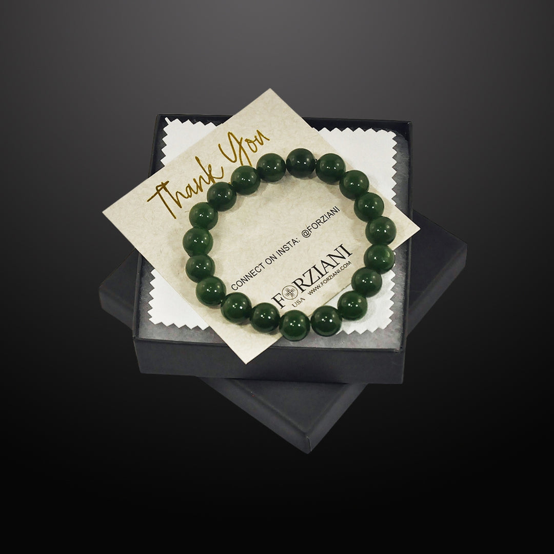 Green Jade Beaded Bracelet for Men, 10mm