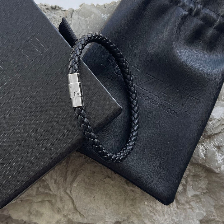 Groove Braided Black Leather Bracelet