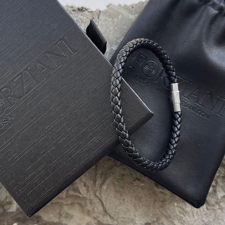 Groove Braided Black Leather Bracelet