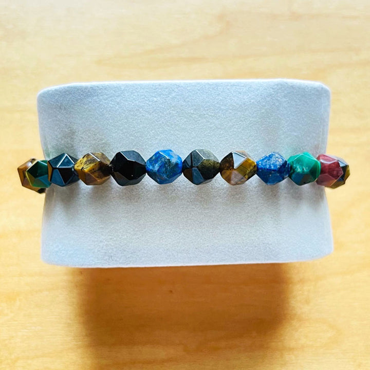 Hex Multi Gemstone Beads Bracelet, 8mm