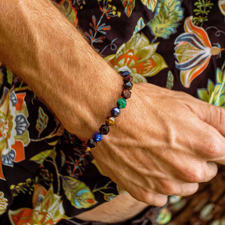 Hex Multi Gemstone Beads Bracelet, 8mm