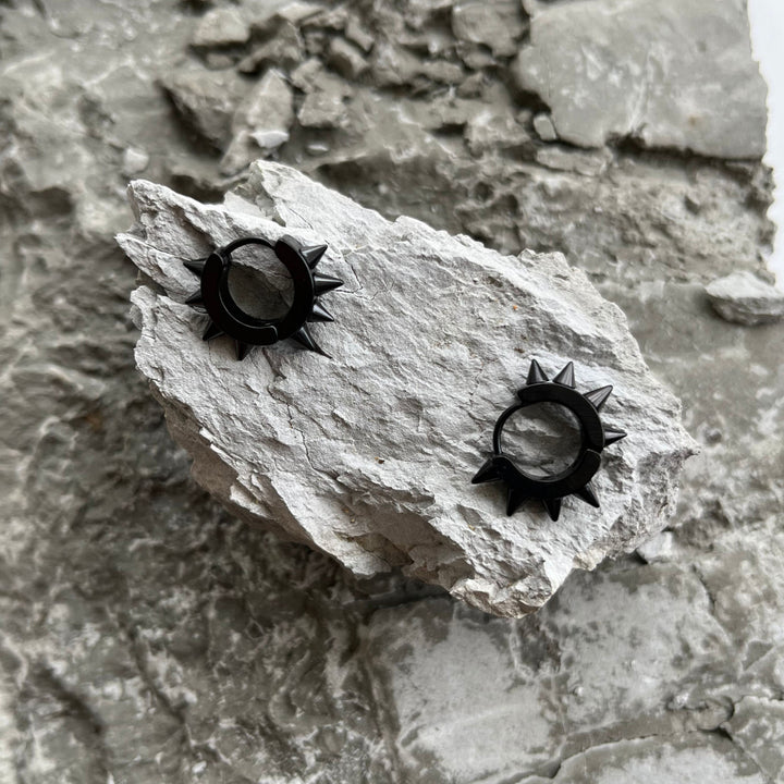 Impale Spikes Hoop Earrings Black - Pair