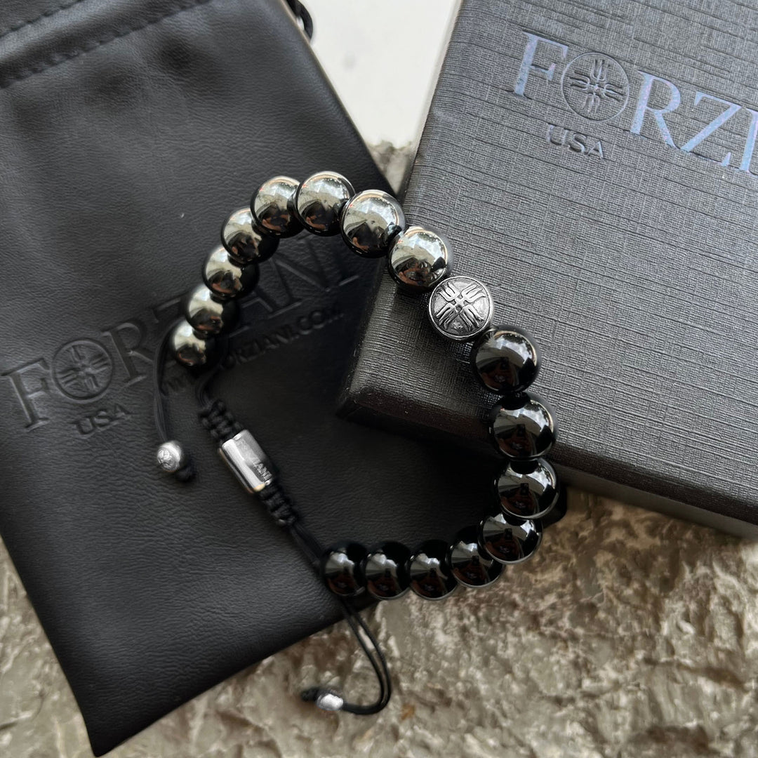 Ion Hematite and Black Onyx Beads Bracelet, 10mm