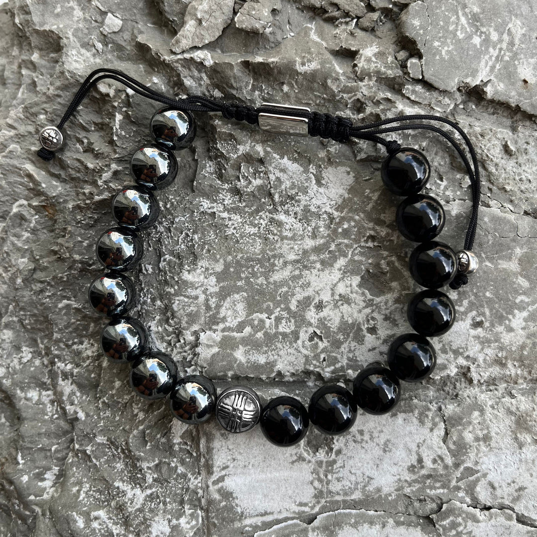 Ion Hematite and Black Onyx Beads Bracelet, 10mm