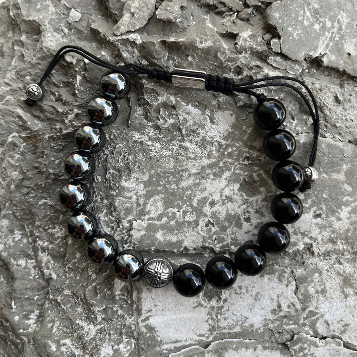Ion Hematite and Black Onyx Beads Bracelet, 10mm