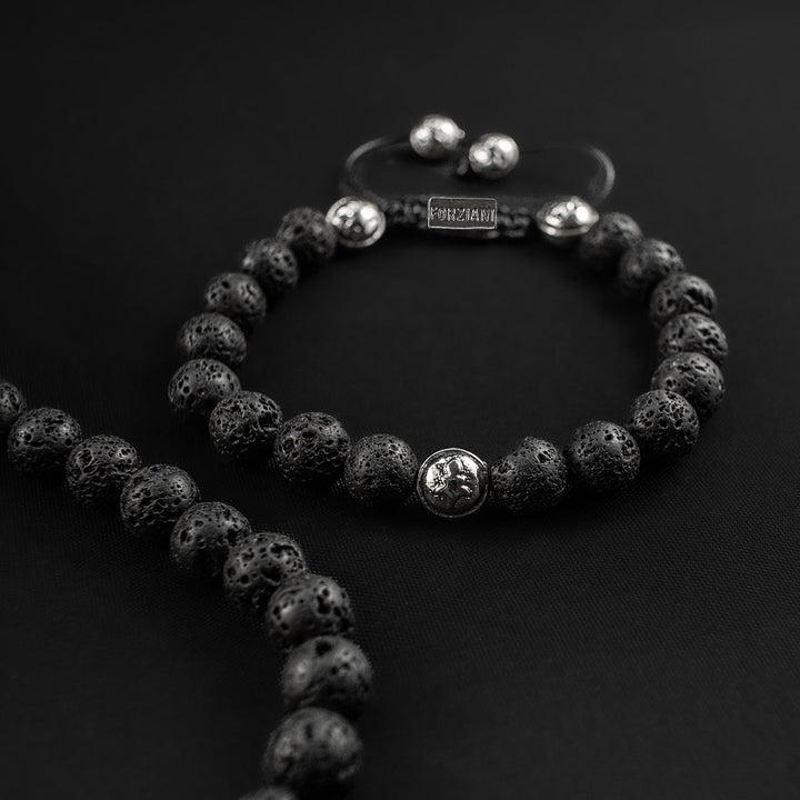 Lava Rock Beaded Necklace + Bracelet Set