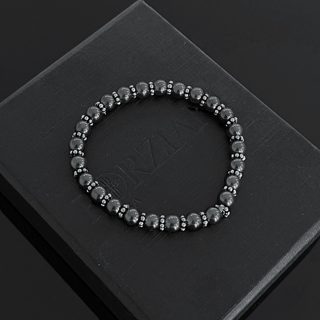 Men’s Black Pearls Bracelet, Silver