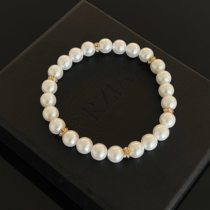 Men’s White Pearls Bracelet, Gold