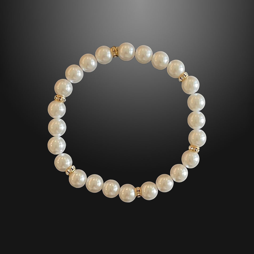 Men’s White Pearls Bracelet, Gold