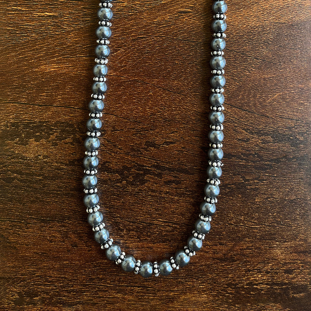 Men’s Black Pearls Necklace, Silver