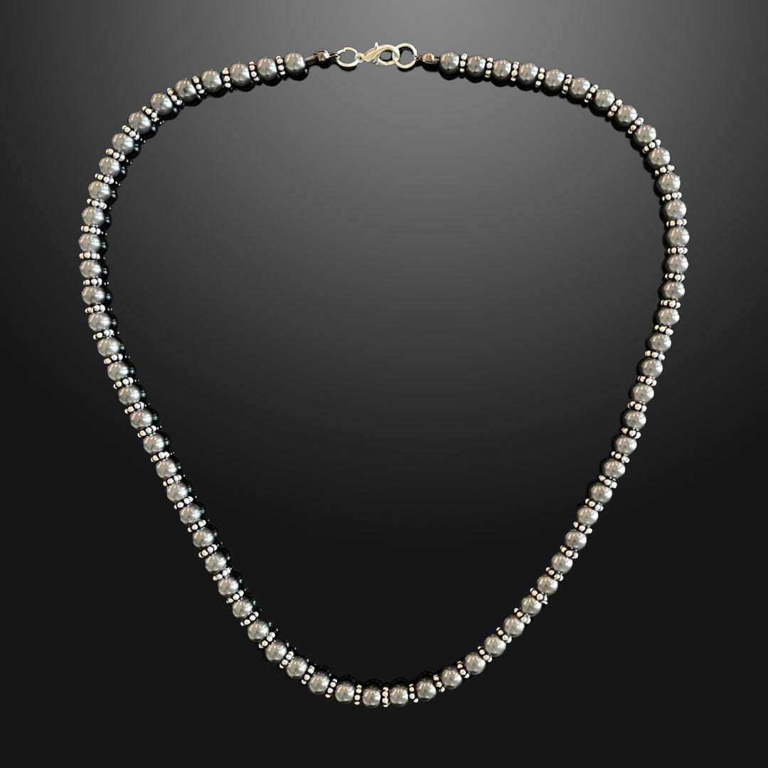 Men’s Black Pearls Necklace, Silver