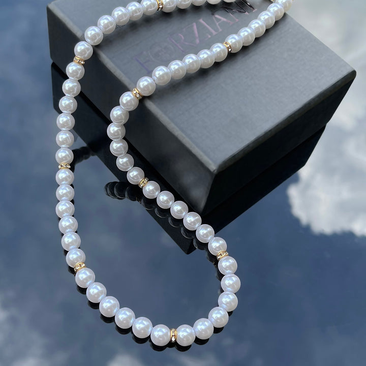 Men’s White Pearls Necklace, Gold