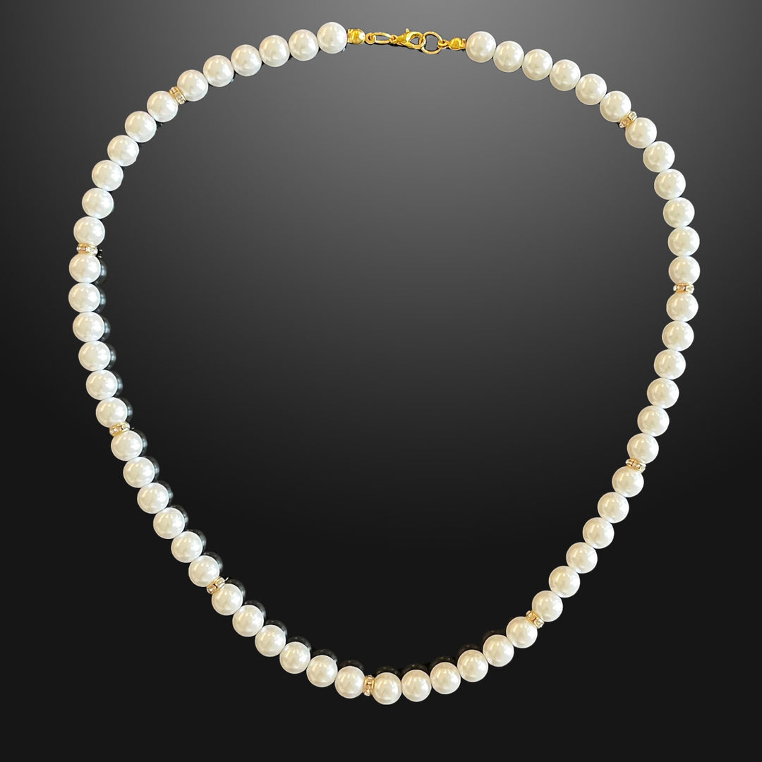 Men’s White Pearls Necklace, Gold