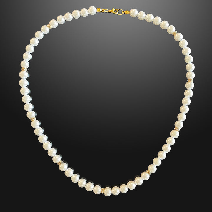 Men’s White Pearls Necklace, Gold