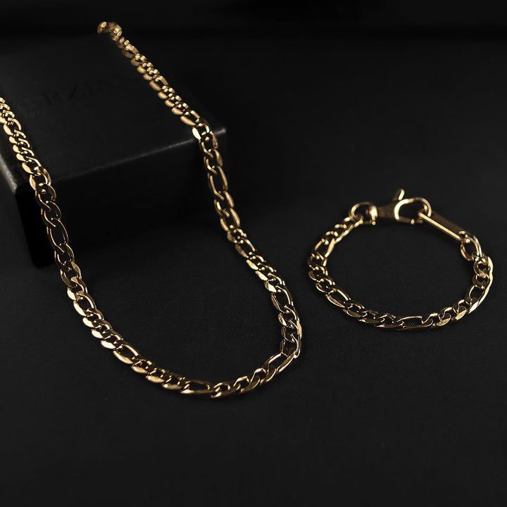 Modern Link Chain + Bracelet Set - Gold 8mm