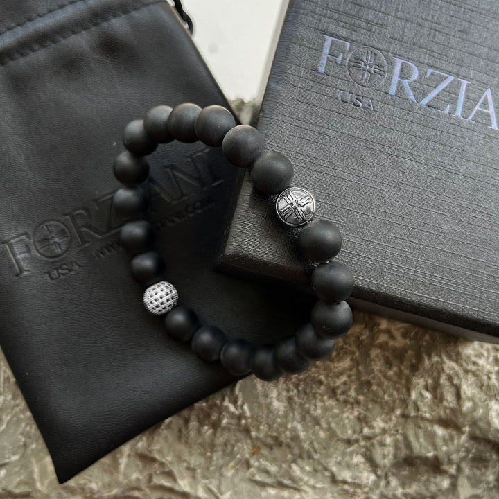 Orion Black Agate and Pavé CZ Diamonds Beaded Bracelet for Men, 10mm