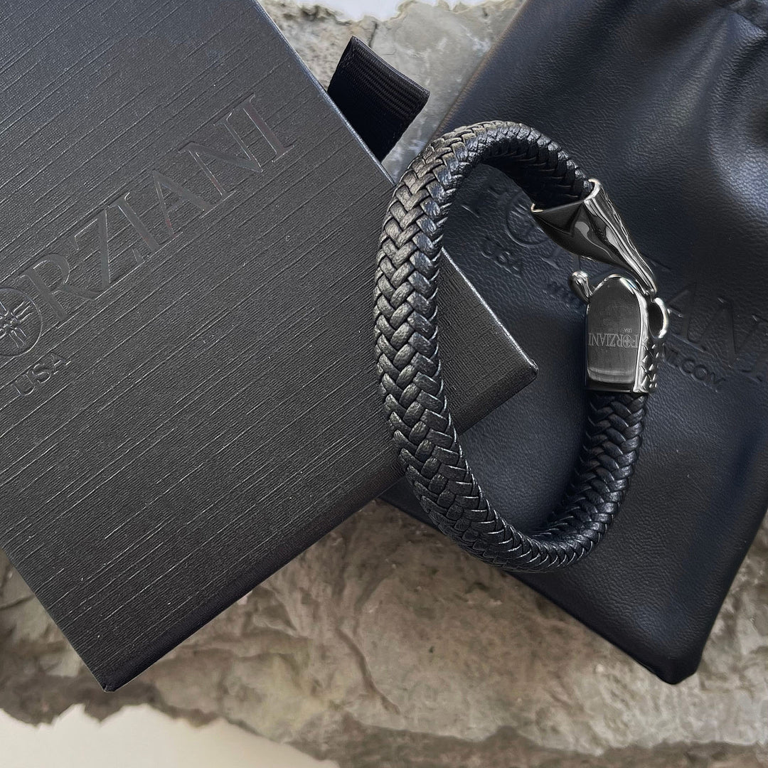 Ouroboros 'Eternity Snake' Leather and Steel Bracelet