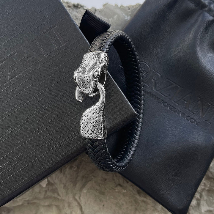 Ouroboros 'Eternity Snake' Leather and Steel Bracelet