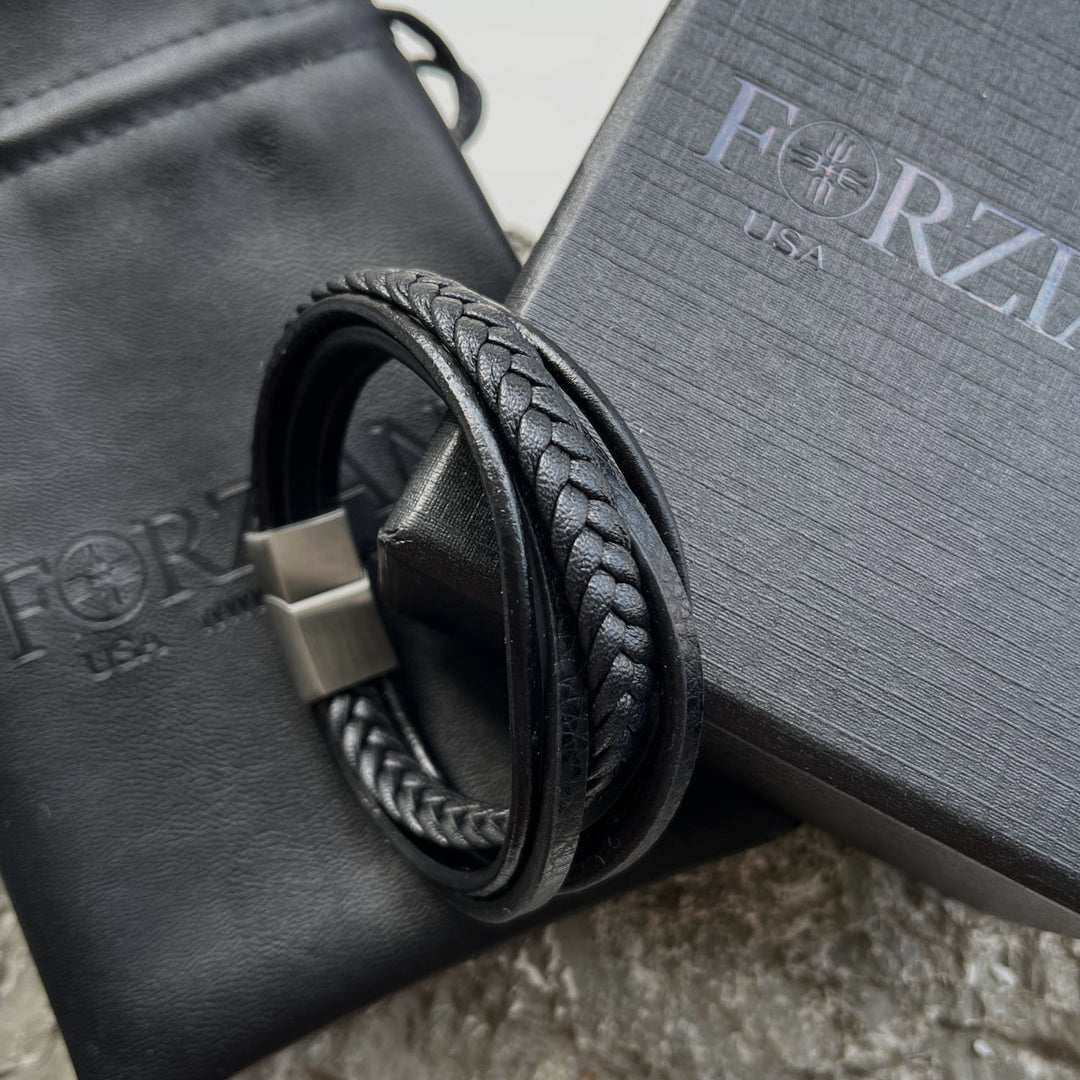 Stratos Multilayered Black Leather Bracelet