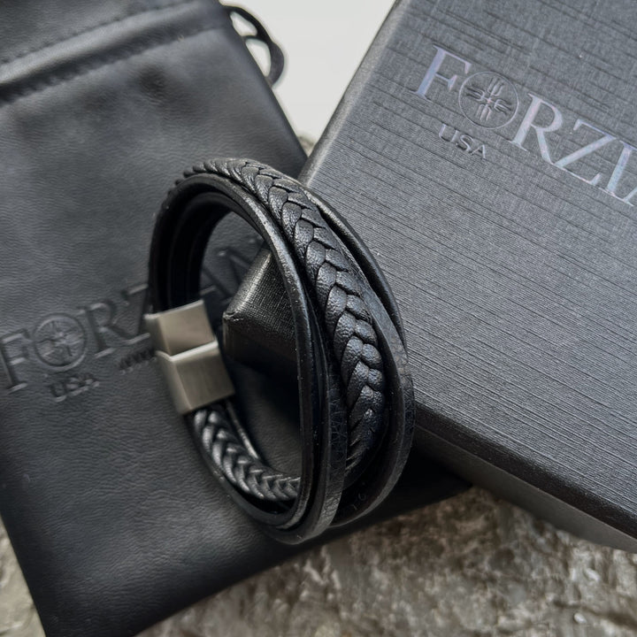 Stratos Multilayered Black Leather Bracelet