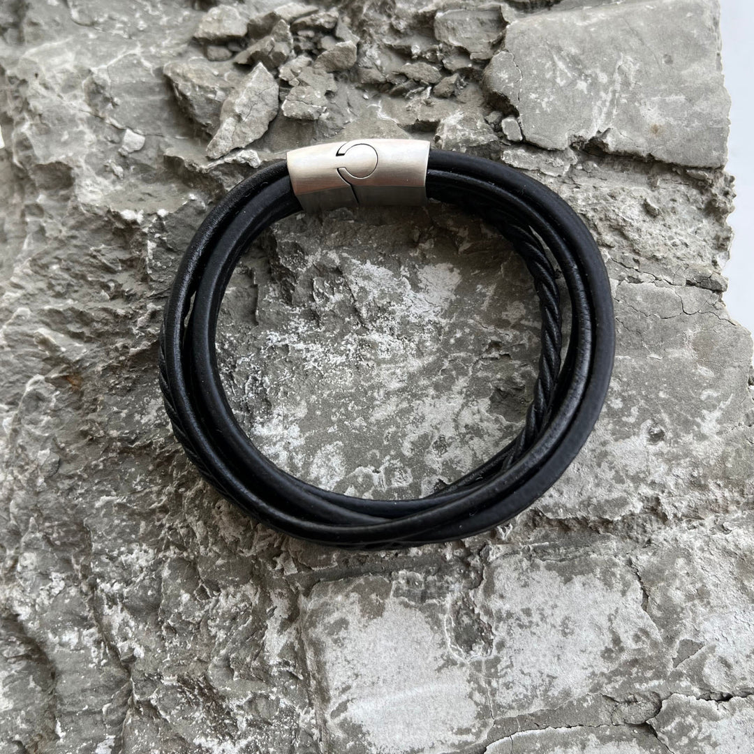 Stratos Multilayered Black Leather Bracelet