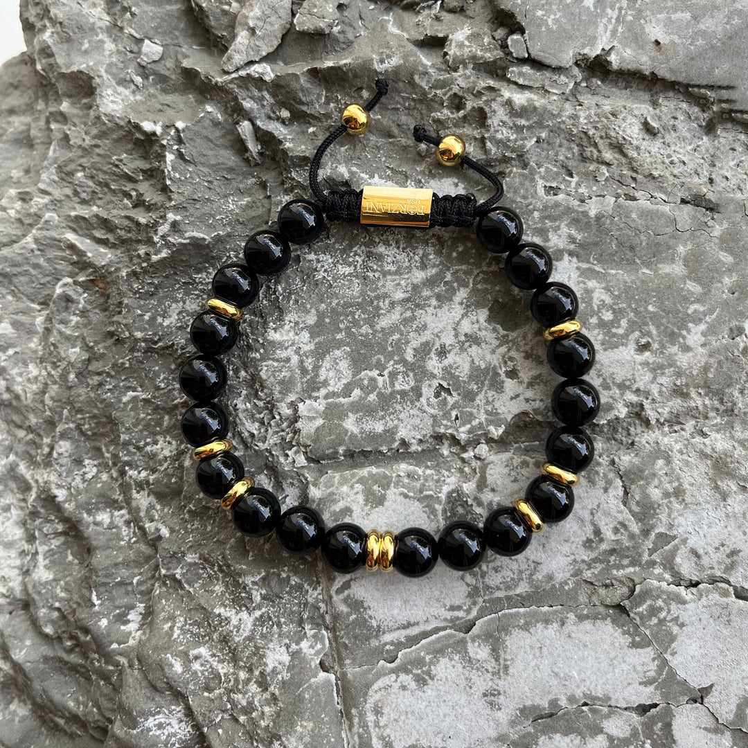 Summit Men’s Beaded Bracelet Black Onyx Gold, 6mm
