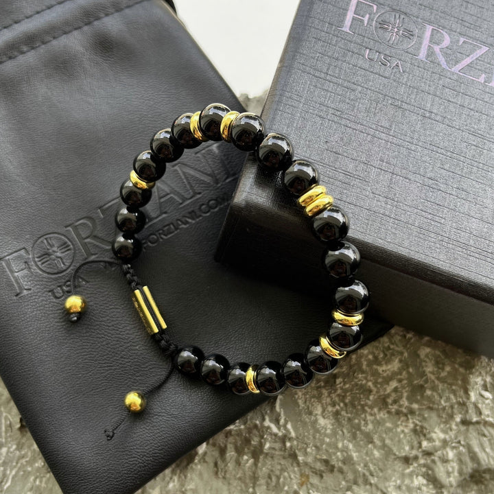 Summit Men’s Beaded Bracelet Black Onyx Gold, 6mm