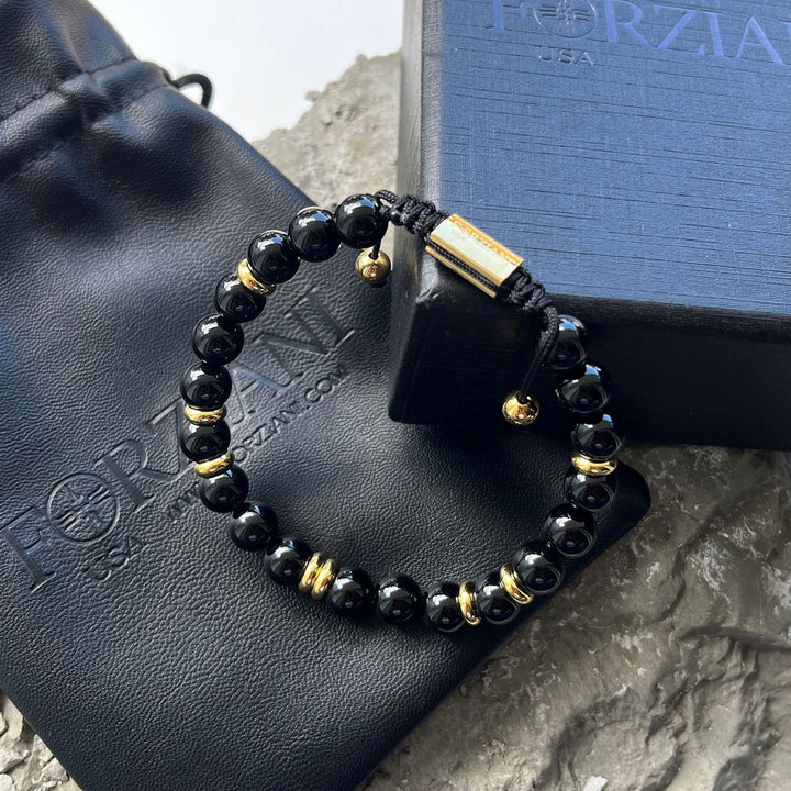 Summit Men’s Beaded Bracelet Black Onyx Gold, 6mm