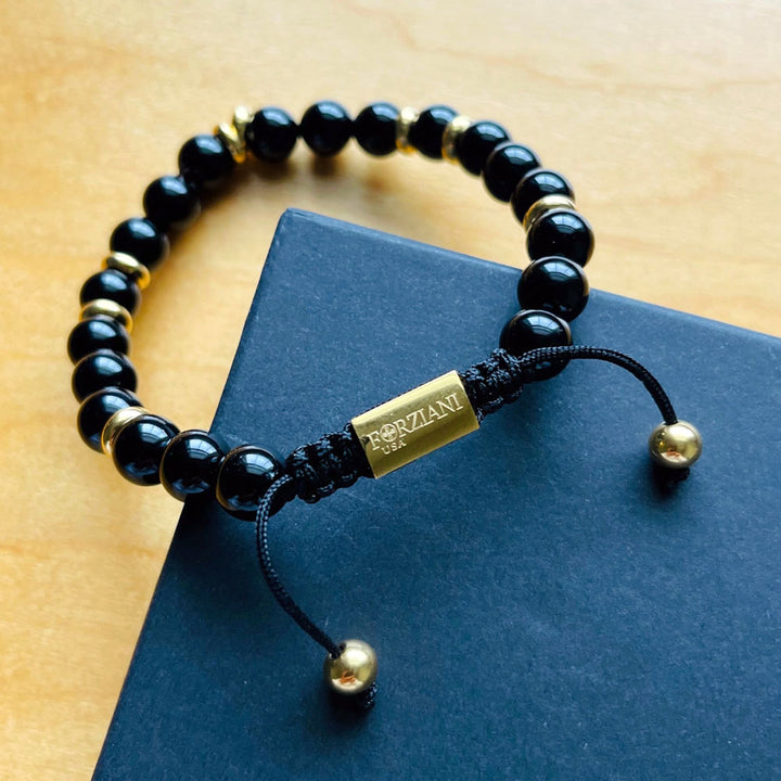 Summit Men’s Beaded Bracelet Black Onyx Gold, 6mm