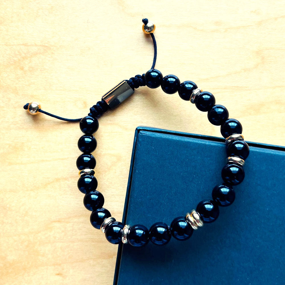 Summit Men’s Beaded Bracelet Black Onyx Gold, 6mm