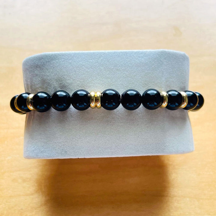 Summit Men’s Beaded Bracelet Black Onyx Gold, 6mm
