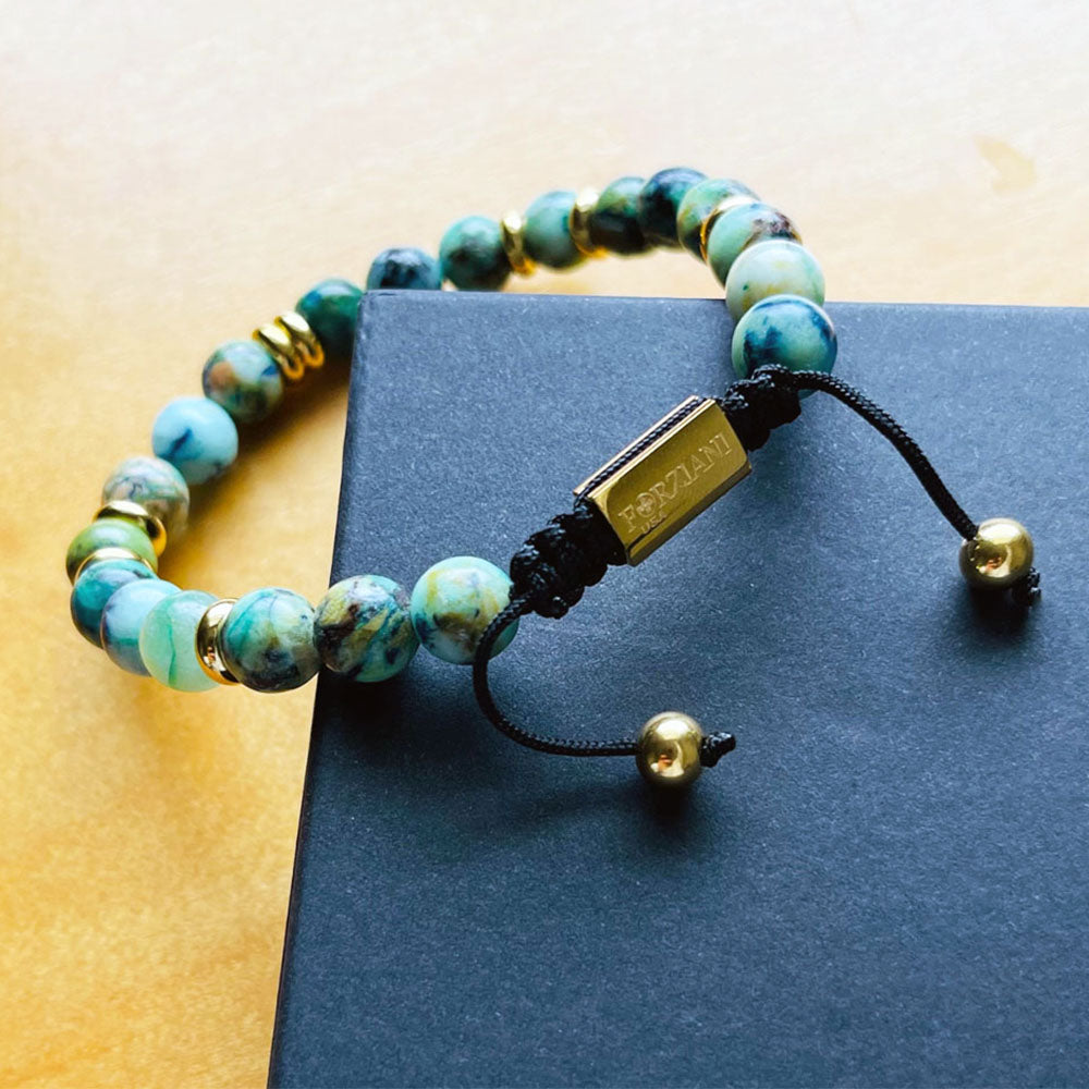 Summit Men’s Beaded Bracelet Turquoise Gold, 6mm