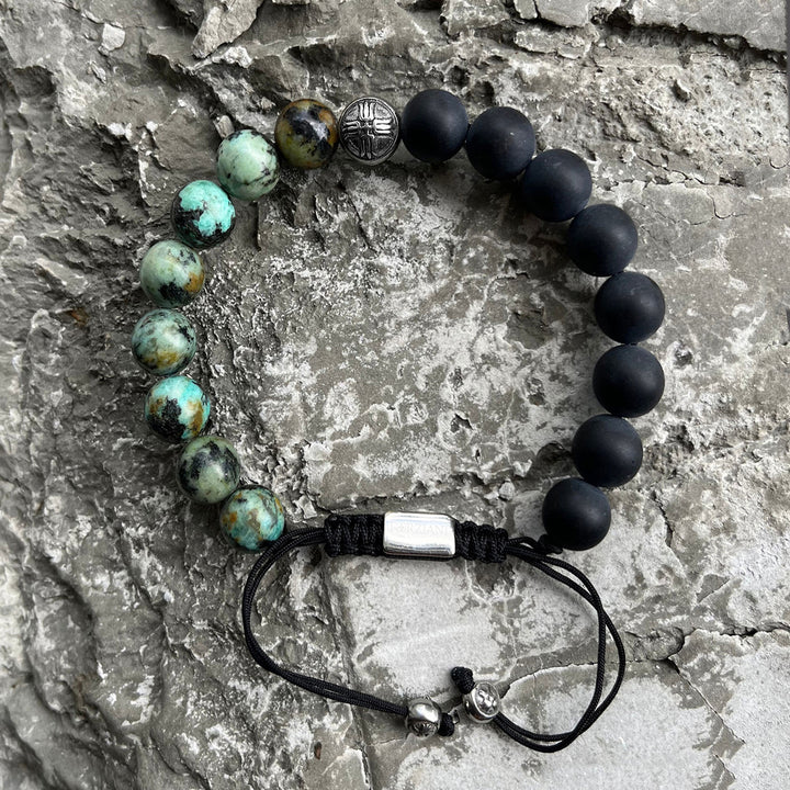 Zone Turquoise and Black Agate Beads Bracelet, 10mm