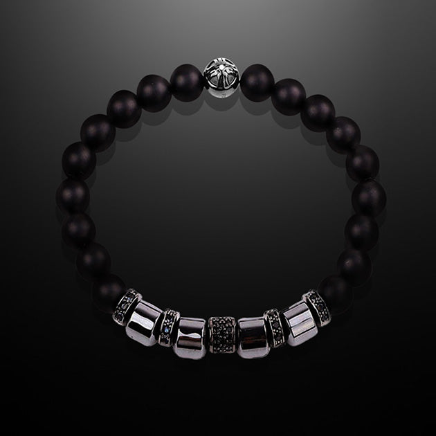 Enigma Black Agate and Pyrite Beaded Bracelet, 6mm