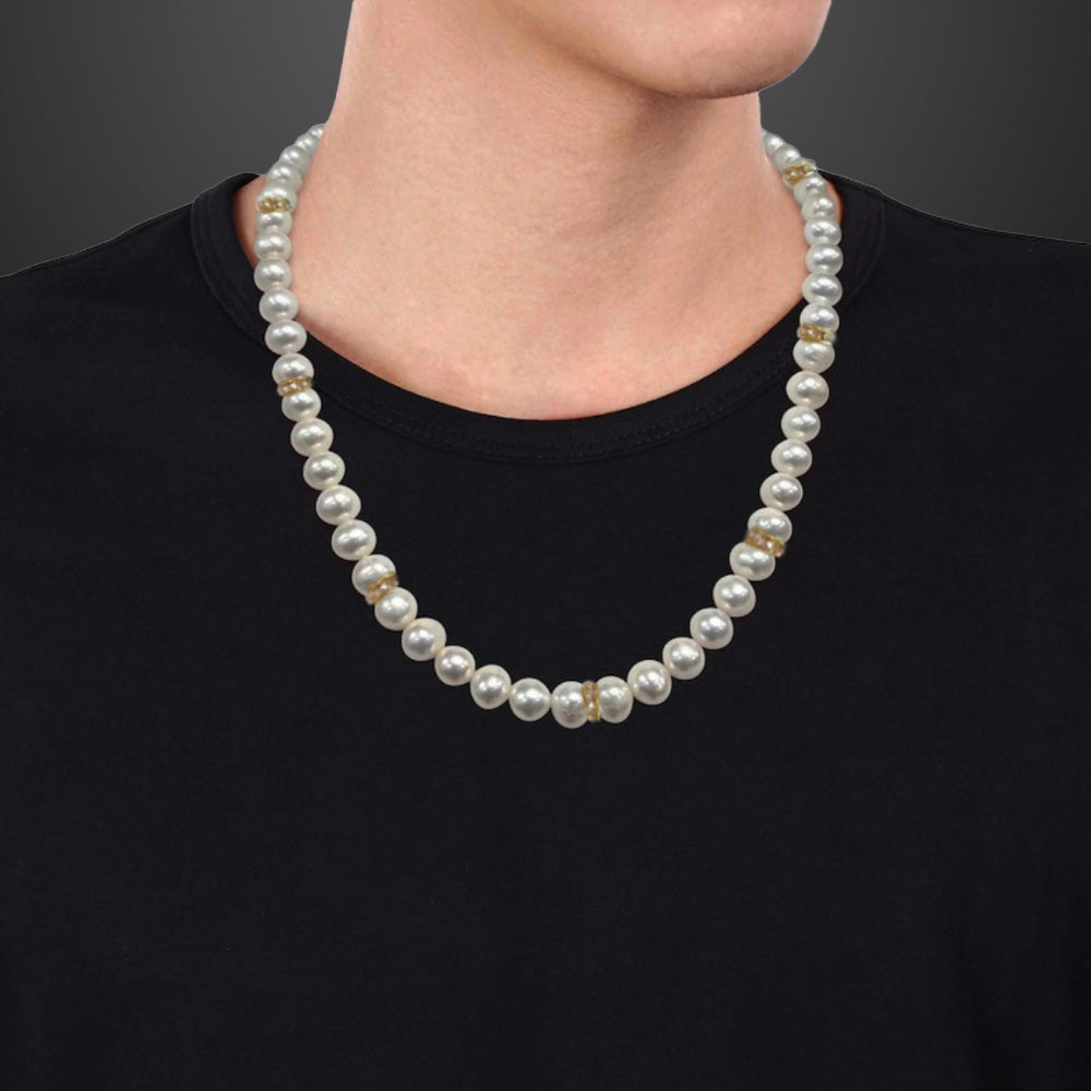 Men’s White Pearls Necklace, Gold