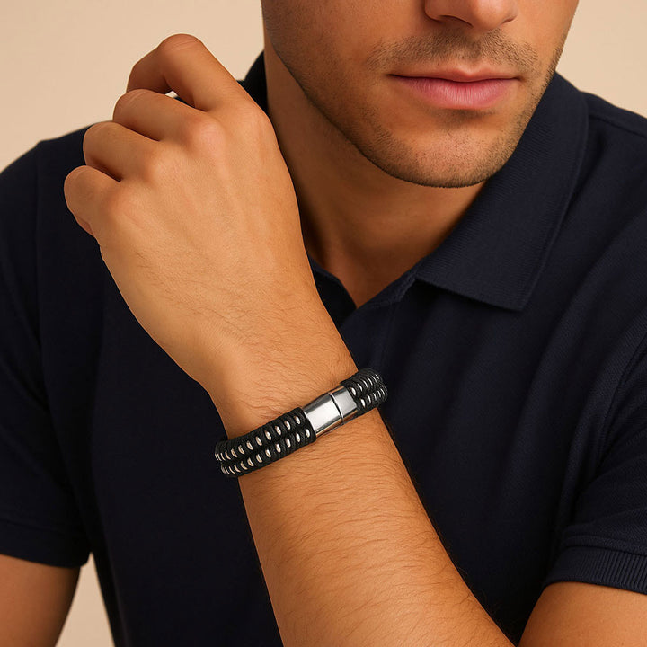 Shield Woven Leather Bracelet