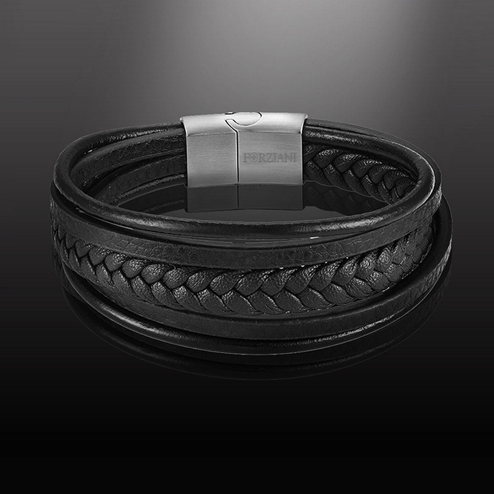Stratos Multilayered Black Leather Bracelet