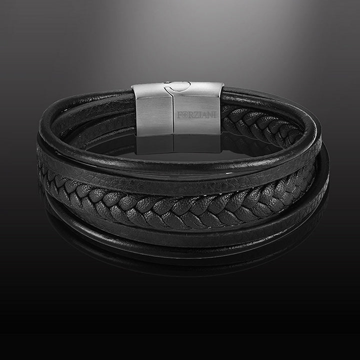 Stratos Multilayered Black Leather Bracelet
