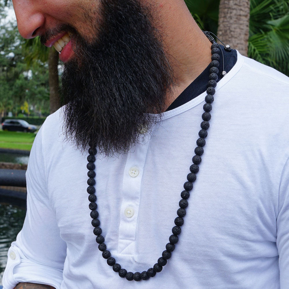 Summit Men’s Beaded Necklace Lava Stone