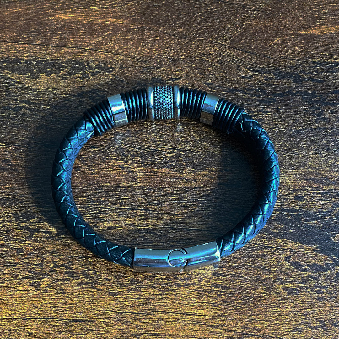 Black Nappa Double Woven Leather Men's Bracelet